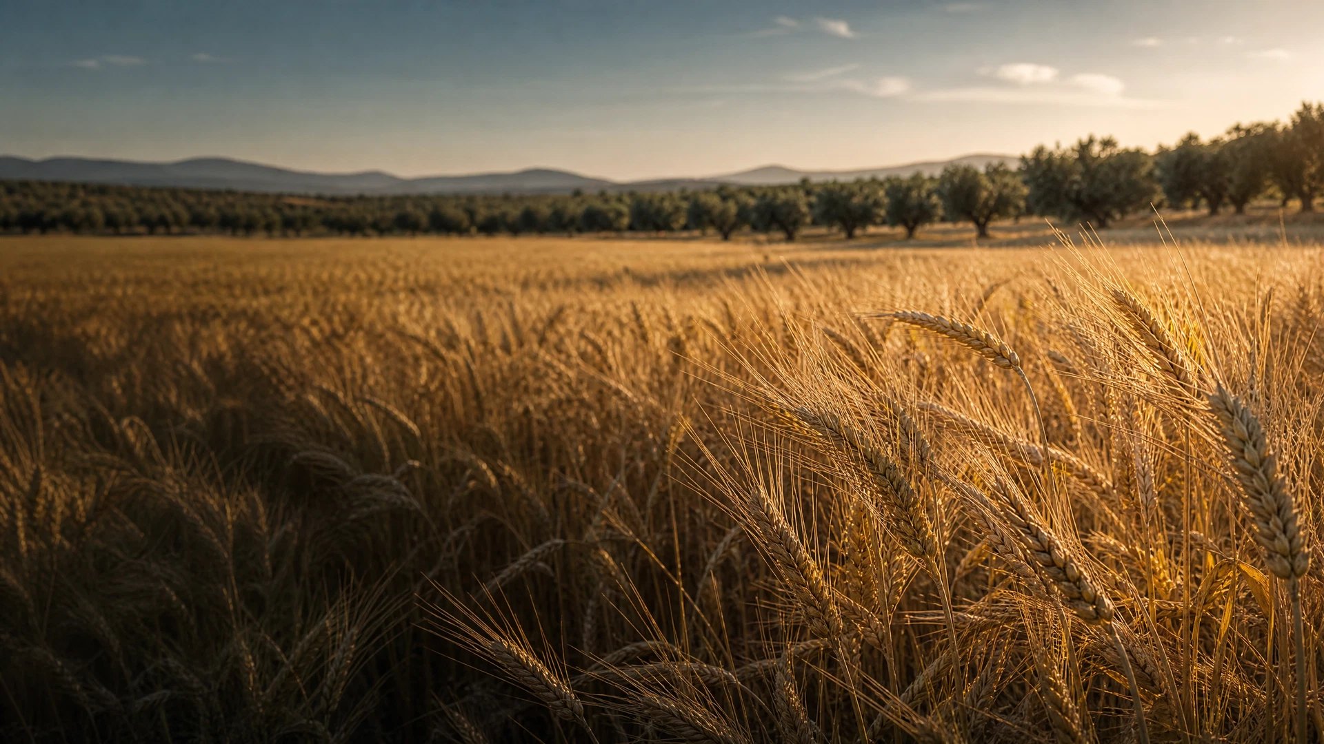 Mediterranean field at sunset