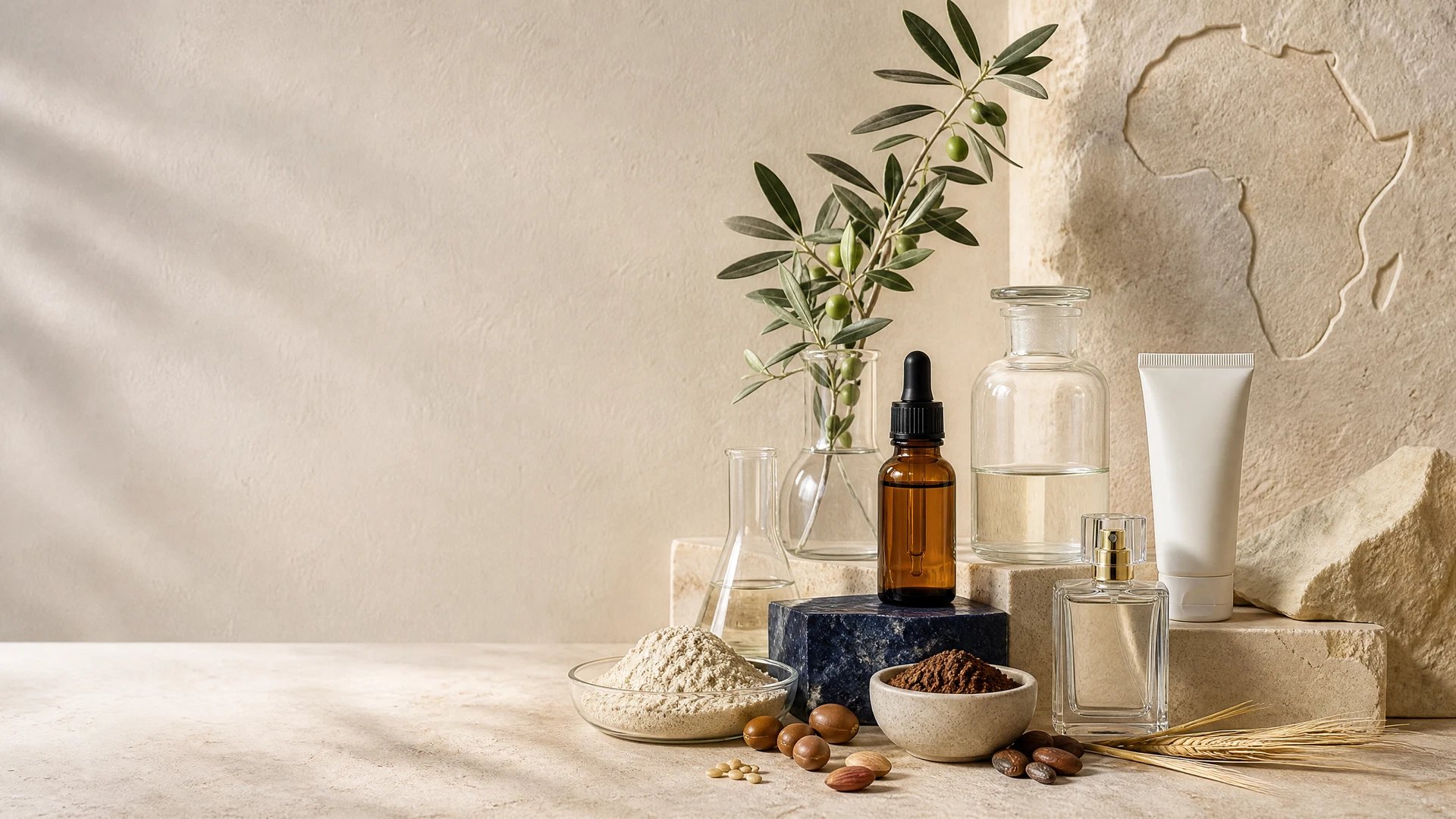 Composition minérale et cosmétique illustrant l’identité du Groupe Carte d’Afrique